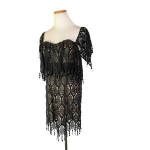 Stone Cold Fox Size XS/S Black Lace Overlay Minidress Nude Lining *Flaw
